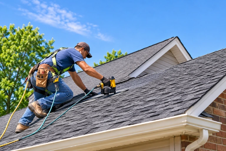 Professional roofing services for a residential home in Oakwood, OH.